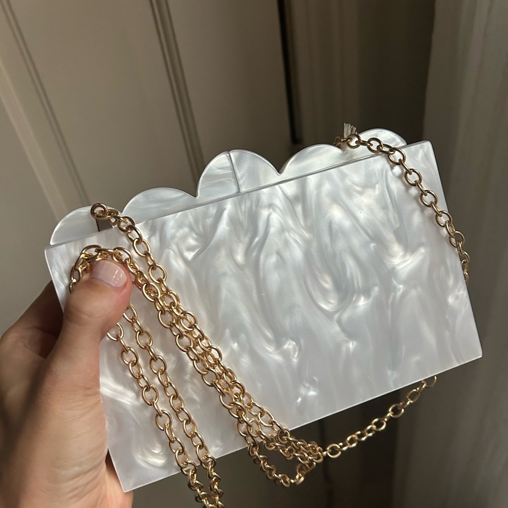 Agua Bendita Target Pearl White Scalloped Clutch